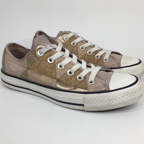 Converse Shoes - Converse Glitter & Patchwork Lo Gold Sneakers